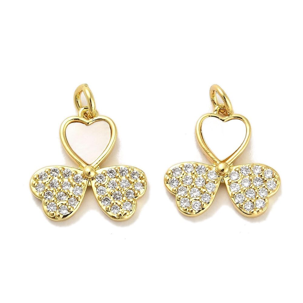 1443 5 pcs Golden Color Flower Theme Brass Shell Cubic Zirconia Charms